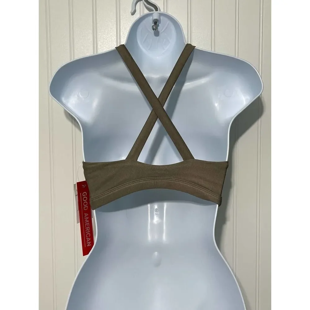 Good American Core Plunge‎ Performance Criss Cross Sports Bra Bronze Size 0 XS